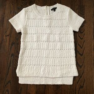 Ann Taylor Women’s S White Chunky Open-Stitch Kniy Heavy Short-Sleeved Sweater